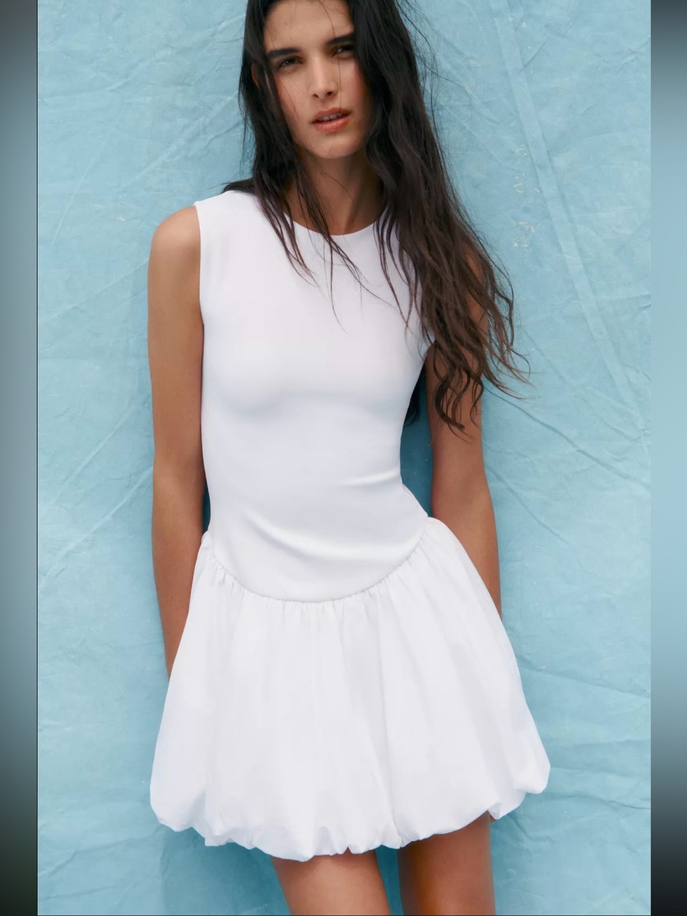 New ZARA Interlock Combination Sleeveless Bubble Hem Mini Dress - Picture 2 of 8